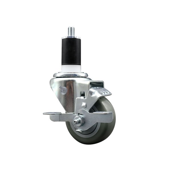 3'' SS Gray Poly Swivel 1-1/2'' Expanding Stem Caster with Brake